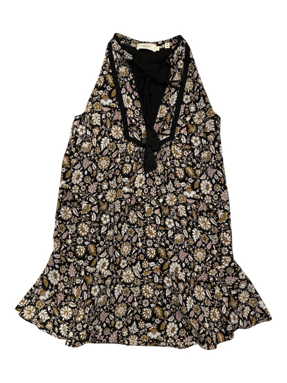 A.L.C. Floral Tassel-Hem Dress - Black/Pink/Cream